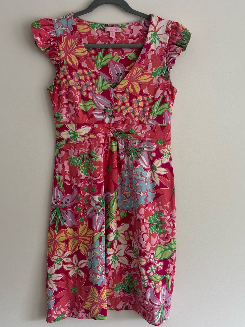 Lilly Pulitzer women’s size small Pink Floral v neck dress tropical - Picture 2 of 6